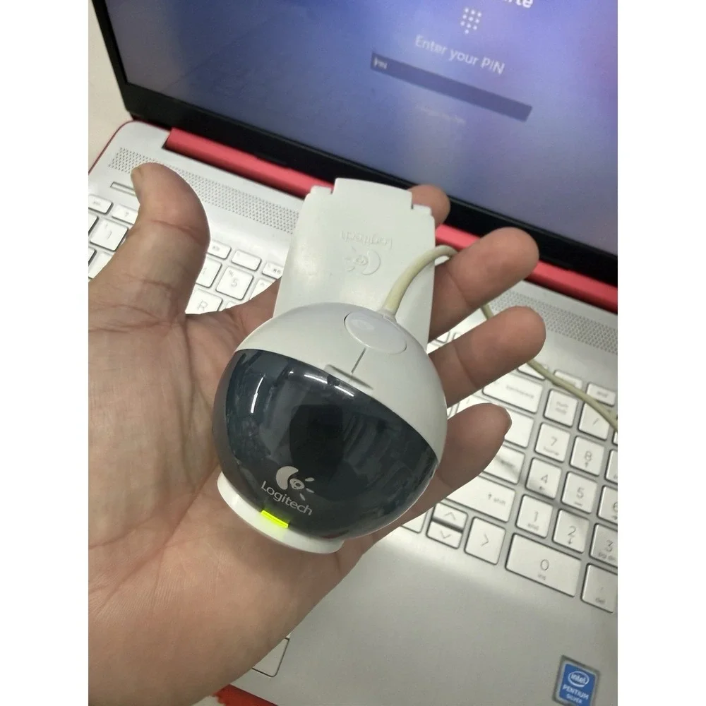 Logitech QuickCam Orbit Spherical USB Webcam White Pan/Tilt Used Working.